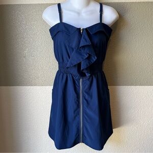 Love Culture Women’s Small Full Zip Navy Blue Dress Adjustable Strap Ruffle